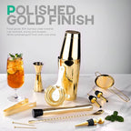 Homestia Cocktail Shaker Set, Bartending Kit: Weighted Boston Shaker Tin, Hawthorne Strainer, Jigger, Bar Spoon and Muddler, Professional Stainless Steel Bar Tool for Beginner (Gold)