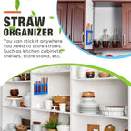 Qinyoung Acrylic Straw Holder for Cabinet Door with Double Sided Adhesive Tape Reusable Straw Organizer Tumbler Storage Kitchen Accessories Container for Counter Cupboard(Classic,Large,Blue)