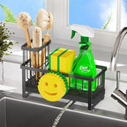 Sponge Holder for Kitchen Sink,Sink Caddy with Removable Dish Brush Holder,Self-Draining Kitchen Countertop Organizers and Storage Essentials,Soap Dispenser Organize and Home Decor-Black