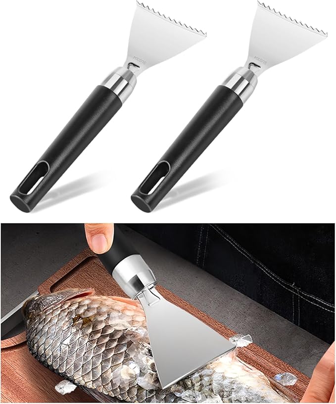 2 Pack Fish Scale Remover, 304 Stainless Steel Fish Scaler Scraping Tool, Serrated Fish Cleaning Tools,Sharp Fish Descaler Tool for Restaurant Chef and Home Cooking Seafood Tools