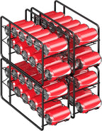 MOOACE 4 Pack Can Dispenser Rack, Stackable Soda Can Organizer Holder for Canned Food Storage Kitchen Cabinet Pantry Countertop, Black