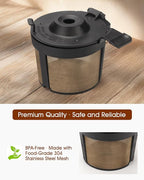 Permanent Coffee Filter for Ninja PB051 / PB040 / PB041ST - Compatible with Ninja Pods & Grounds Coffee Maker - Reusable Gold 304 Stainless Steel Mesh - Eco-Friendly Coffee Pod Accessory (1, Black)