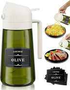 LAKUMIQI 2 in 1 Oil Sprayer for Cooking, 16oz Olive Oil Dispenser Bottle for Kitchen, Food Grade Light-Blocking Leak Proof Glass Spray Bottle for Salad, Air Fryer, BBQ