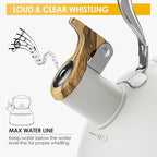 2.6 Quart Tea Kettle Stovetop Whistling for Stove Top, Food Grade Stainless Steel Tea Kettles with Cool Wood Pattern Handle, Cream