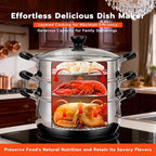 3 Tier Stainless Steel Steamer Pot For Cooking With Stackable Pan Insert, Food/Vegetable Steamer Cooker, Cookware Pot/Saucepan with Glass Lid, Multilayer By Lake Tian (26cm/10in)