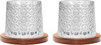 Rotatable Old Fashioned Glass Cup, 275ml/10oz Crystal Whiskey Glass Set of 2, Wood Coaster, Thickening, Used as Rum Glass Cup, Cocktail, Coffee, Milk to Relax and Reduce Stress, Christmas gifts