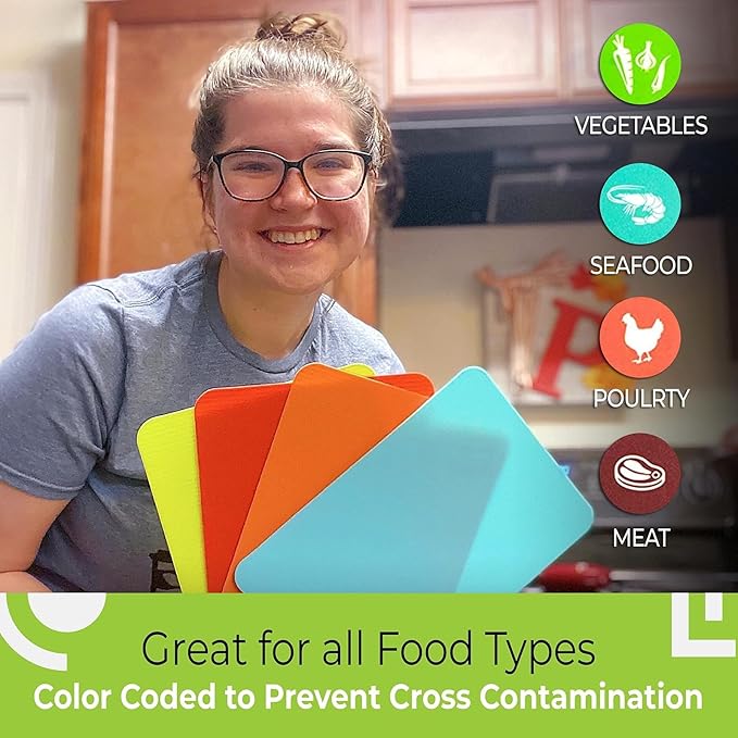 Simply Genius Plastic Cutting Boards - Flexible Color Coded Cutting Board Set - Textured Grip Odor-Resistant Dishwasher-Safe Chopping Mat - Pack of 4-8 in x 11 in - Multicolor