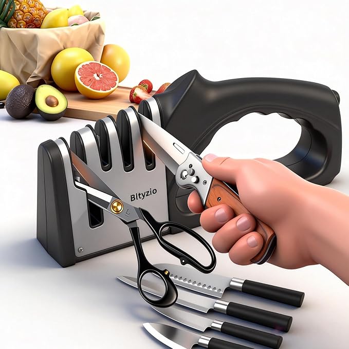 4-In-1 Kitchen Knife Sharpener, Multi-Functional Knife Sharpening Kit, Stylish Kitchen Accessories Suitable For Kitchen Knives, Chef Knives, Precision Knives And Scissors