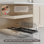 Pots and Pans Organizer Under Cabinet, 22" Deep Expandable Pull Out Pot Lid Organizer and Storage with 10 Adjustable Dividers No Drill Pot and Pan Holder Rack with Handle Bracket(1 Pack,Black)