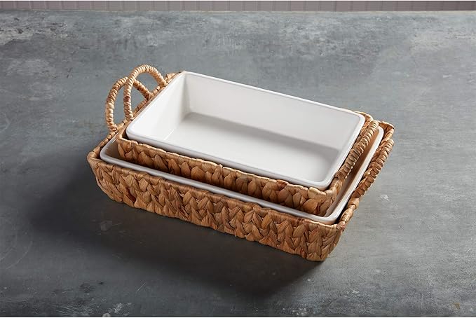 Mud Pie Hyacinth Basket Set, small baker 7" x 11" | large baker 13" x 18 1/2"