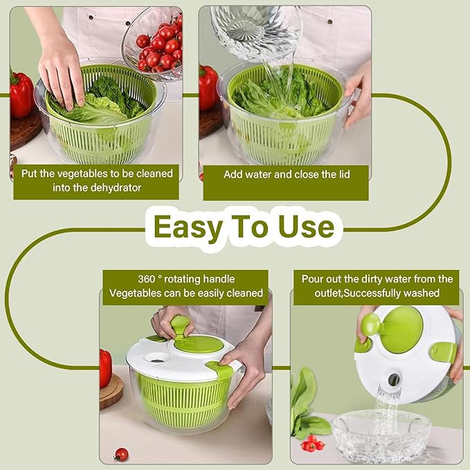 5Qt High-Efficiency Salad Spinner & Vegetable Dehydrator -Quick-dry salad spinner,Manual Kitchen Tool for Lettuce,Berries,Quick Spin Dry Vegetables