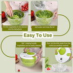 5Qt High-Efficiency Salad Spinner & Vegetable Dehydrator -Quick-dry salad spinner,Manual Kitchen Tool for Lettuce,Berries,Quick Spin Dry Vegetables