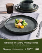 Famiware Star 16-Piece Stoneware Dinnerware Sets, Service for 4 - Shallow Pasta Bowls & Flat Plates, Modern Rustic Reactive Glaze Dishes, Chip/Scratch Resistant, Microwave/Dishwasher Safe, Deep Forest