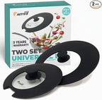 2-Pack Universal Silicone Lids for Pots and Pans - Replacement Pan Covers Fit 7-12 Inch Frying Pans and Pots, Black & Black