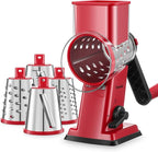 Geedel Rotary Cheese Grater - Upgraded Vegetable Shredder with 4 Interchangeable Blades, Easy to Clean Cheese Shredder with Handle, Kitchen Grater Nuts Grinder for Cutting Cheese, Vegetable, Nuts