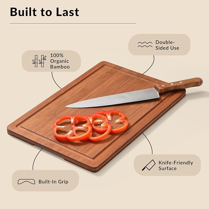 Bamboo Cutting Board Set of 3, Wood Cutting Boards for Kitchen with Juice Grooves, Durable Chopping Board for Meat, Vegetables & Meal Prep