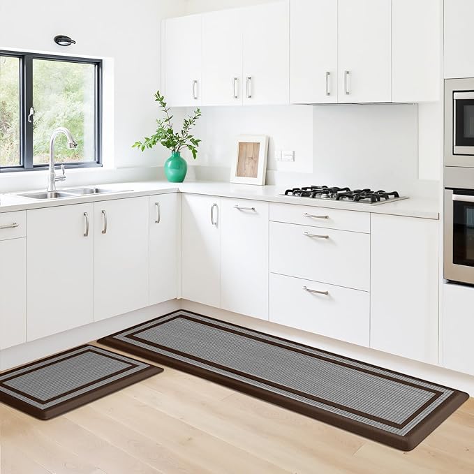 KitchenClouds [2 PCS Kitchen Rugs Cushioned Anti-Fatigue Kitchen Mats for Floor Waterproof Kitchen Rug Set Non-Slip Comfort Standing Mat for Office, Sink, Laundry 20"×30"+20"×60",Chocolate