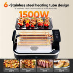 X&E Smokeless Indoor Grill, 1500W Non-Stick Removable Grill Rack & Pan, Adjustable Temperature up to 450°F, Fast Heat Up, Dishwasher Safe, Ideal for Steaks, Burgers, Fish & Veggies, Serves 5 People