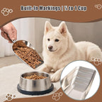 Pet cat-dog food-scoop measuring cup - Food-grade 304 stainless steel material | 3/4 Cup capacity | Precision scale measurements