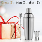 Premium Mixology Cocktail Shaker Set | 4 Piece Bar Tool Set, Silver Bar Set Cocktail Shaker Set for Drink Mixing - Includes Martini Shaker, Jigger, Bar Mixer Spoon + Free Cocktail Recipes | Gift Idea
