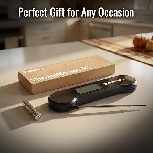 0.5 Sec Instant Read Meat Thermometer Digital with ±0.5℉ Precision, Food Thermometer for Cooking Kitchen Gadgets, Oven Grill Candy BBQ Essentials Accessories, Gifts for Him Dad Men Birthday, Black