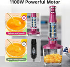 Turelar Immersion Blender Handheld Corded Hand Blenders Set 1100W, Trigger Variable Speed 5 in 1 Stick Emulsifier with Chopper, Whisk and Frother for Soup, Baby Food and Smoothies, Rose Red