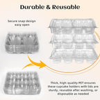 WIKDAY 12 Count x 25 Sets Plastic Cupcake Containers, Durable and BPA-Free Cupcake Holder with Lid for Easy Transport Storage, Stackable Clear Cupcake Carriers, Reusable Dessert Boxes
