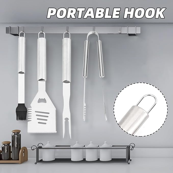 Grilling Accessories - BBQ Accessories 4pc Heavy Duty Grill Accessories Barbecue Grilling Tools Utensils Set with Spatula, Fork, Brush, Tongs Kit Ideal Gift for Father Men Husband Birthday