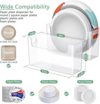 3Pcs Paper Plate Dispenser for 6-9.5 Inch Disposable Plates, Space-Saving Plastic, Foam and Paper Plate Storage Organizer for Cabinet, Countertop, RV or Outdoor (Transparent)