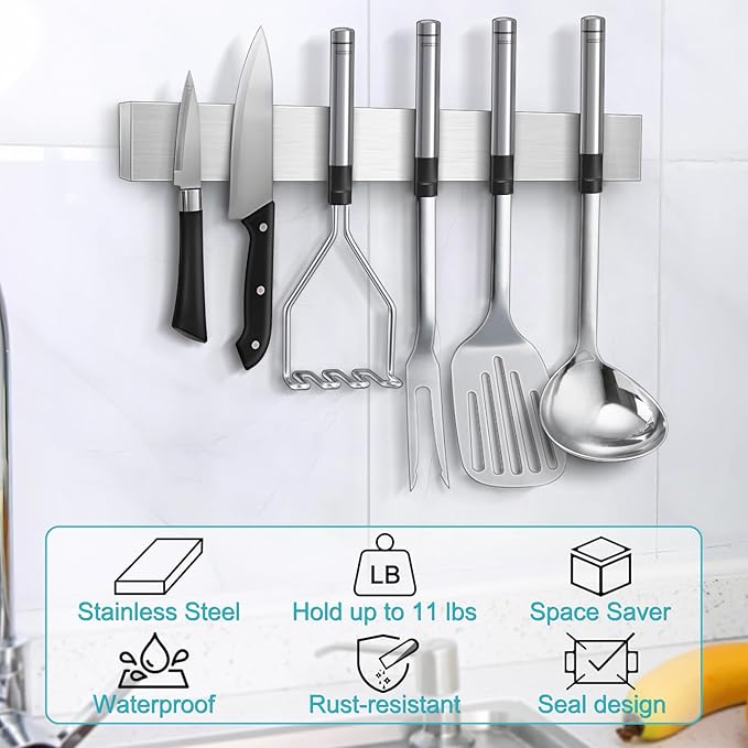 Knife Magnetic Strip, Magnetic Knife Holder for Wall Mount Fridge Refrigerator Knife Magnet Bar Knife Rack RV Kitchen Utensil Holder Metal Kitchen Tool Holder Knife Block RV Accessories 14 Inch