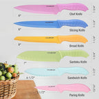 HAUSHOF Kitchen Knife Set, 12-Piece Colorful Knives Set with 6 Sheaths for Kitchen, Non-Stick Coated Stainless Steel Blades for Slicing, Dicing&Cutting, Gifts Knife Set for Dad, Mom, Husband and Wife