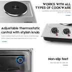 Hot Plate,Cusimax Double Burner 1800W Cast Iron Heating Plate,Electric Stove with Adjustable Temperature Control,Stainless Steel,Suitable for Various Scenarios Upgraded Version