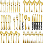 72 Pcs Gold Silverware Set with Steak Knives, Stainless Steel Flatware Cutlery Set Service for 12, Kitchen Tableware Set, Utensil Set for Home and Restaurant, Knives Forks Spoon Set, Dishwasher Safe