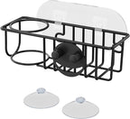 HapiRm Sink Caddy Sponge Holder - No Drill Kitchen Sink Organzier with Smiley Face Sponge Holder, Rustproof and Waterproof Kitchen Organizer - Black