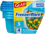 Glad GladWare FreezerWare Food Storage Containers with Lids, Small Rectangle BPA Free Plastic for Freezing Soups and Meal Prep, Crack Resistant, Microwave Dishwasher Safe, 24 Oz, 4 Count
