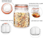 Encheng 32 oz Glass Food Storage Jars with Airtight Lids,Clear Airtight Canister with Leak Proof Rubber Gasket,1000 ml Square Large Mason Jars with Clamp Lids for Canning,Cereal,Beans,6 Pack