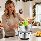 DUTZUN Mixing Bowls with Lids Set - 16pcs Stainless Steel Mixing Bowl Set with Colander, 3 Grater Attachments, Non-Slip Bottom, Metal Nesting Bowls with Strainer for Mixing & Serving - Black