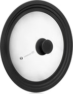 LSR Loreso Universal Pan Lid for Pots Pans and Skillets 10-11.5 Inch - Tempered Glass Pot Lid with Auto-Sizing Silicone Rim - Black