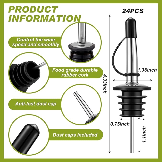 Mifoci Bamboo 3 Tier Bar Glass Rimmer Bartender Tool with 12 Pcs Stainless Steel Classic Bottle Pourers, Bar Caddy with 6 Compartment, 1000 Pcs Coffee Cocktail Stirrers, 200 Napkins