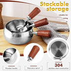 3 Pieces Stainless Steel Mini Sauce Pan with Wooden Handle & Spout, 1.7/3.4/5.1 Oz Silver Small Butter Warmer Saucepan, Reusable Sauce Pot Dipping Bowl (Silver)