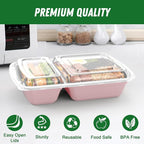 Dealusy 50 Pack (100-Piece) 28 oz Meal Prep Containers Reusable with Lids 2-Compartment, Sturdy Leakproof Food Safe, Microwave Freezer Dishwasher Safe, To Go Take Out Plastic Food Storage, Pink