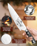 MOSFiATA Gifts for Men Women Christmas, 8" Sharp Kitchen Knife Set with Sheath Professional German EN1.4116 Stainless Steel, Chef Gifts for Best Dad Mom Birthday, Anniversary Xmas Gift Box-I Love You