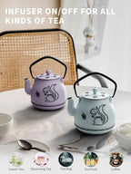 Toptier Teapot with Removable Infuser, Cast Iron Tea Kettle Stovetop Safe, Squirrel Design Tea Pot Coated with Enameled Interior for 32 Ounce (950 ml), Light Blue