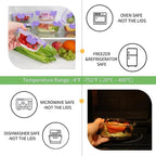 HOMBERKING Glass Food Storage Containers with Lids, 18 Piece Meal Prep Containers, Airtight Lunch Bento Boxes, BPA-Free & Leak Proof (9 Lids & 9 Containers) - Purple