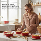 Ceramic Casseroles Dishes 6" x 5", Lug Soup Bowl for Cooking and Au Gratin Baking, Set of 4, Heat Resistant Oval French Onion Soup Bowl, Small Casserole dish, Microwave and Oven Safe, Red