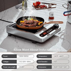 AMZCHEF Commercial Induction Cooktop, 1800W Countertop Burner with 18 Power&Temperature Setting, Double IGBT, Timer, Safety Function, Stainless steel Electric Hot Plate for Restaurant, Kitchen, Hotel