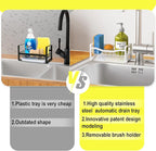 Maifan Stainless Steel Kitchen Sink Caddy Organizer with Auto Drain Tray, Sponge Holder for Countertop Storage (White)