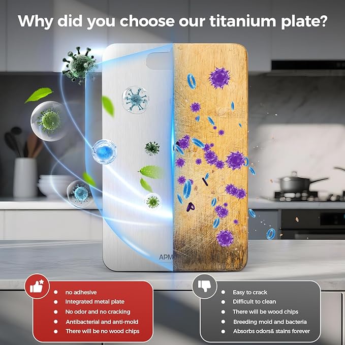 Titanium Cutting Board, 100% Pure Titanium Cutting Boards for Kitchen, Double Sided Non Toxic Cutting Board, Hygiene Durable Dishwasher Safe 13 ”× 8 ” (L)