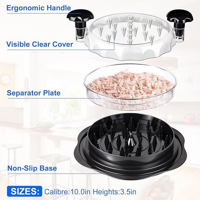 Chicken Breast Shredder, Chicken Shredder Tool Twist Large, Visible Meat Shredder Tool Twist with Separate Plate, Non-Slip Bottom, Ergonomic Handle, BPA free, Suitable for all kinds of Cooked Meat
