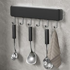 Generic Kitchen Utensil Hanger Wall Mounted Hooks, No Drilling Removable and Adjustable Hooks Kitchen Rail with 8 Hooks for Hanging Cooking Utensils, Mugs, Spoons (6 Hooks), Black